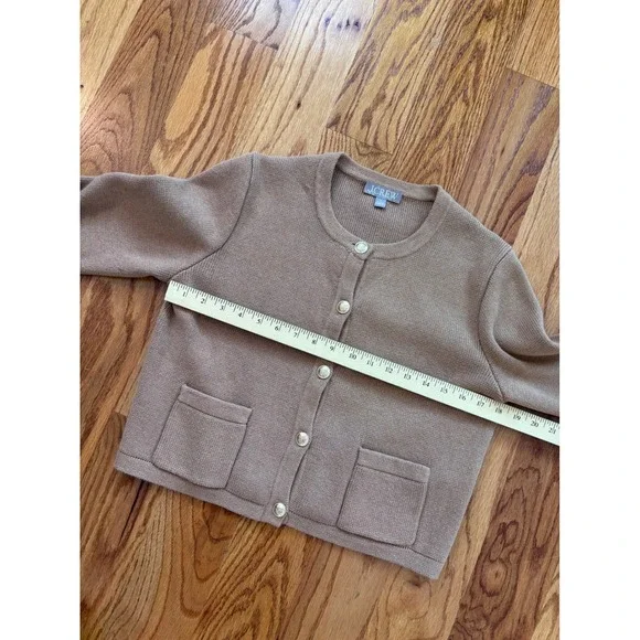 J.Crew Emilie Patch-Pocket Cardigan Sweater Tan Brown Gold Crest Buttons Small - Picture 5 of 8